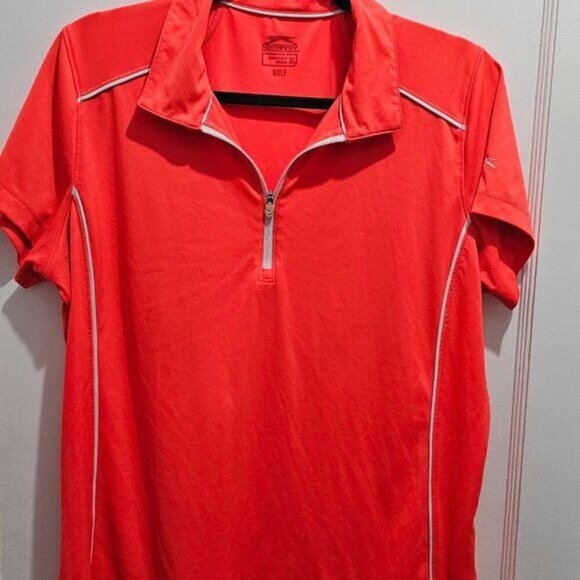 Slazenger Women's Coral Golf Polo XL w/ White Accents & Zip Collar - Picture 2 of 16